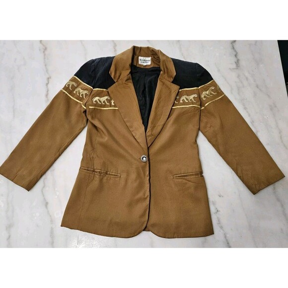 Vintage Rare 90s Stephanie Queller Mustard Brown Jacket, Size 4, Made In USA - Picture 1 of 9